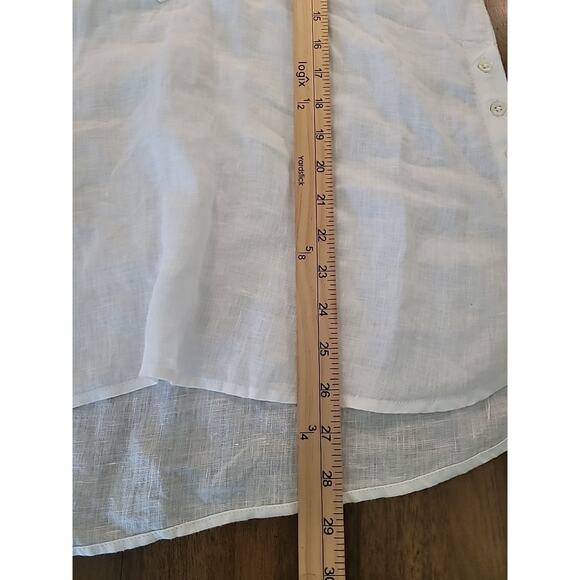 Talbots Women’s 100% Linen Popover Blouse White M Coastal Roll Tab Button Top - Picture 11 of 11
